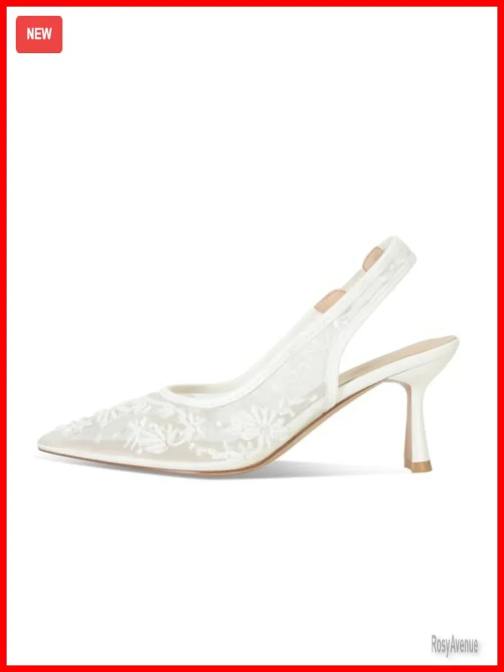 Lace Mesh Slingback Kitten Heels Wedding Pointed Toe Pumps